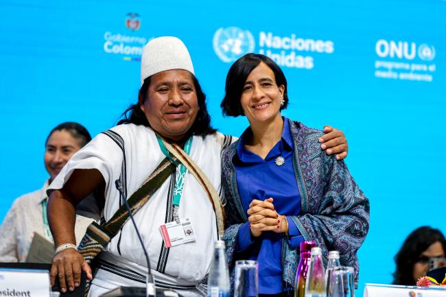 Zarwawiko Torres Torres, Colombia, with COP 16 President Susana Muhamad, Colombia