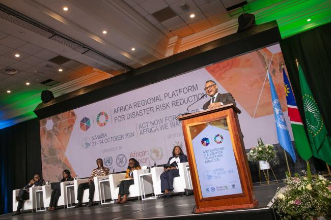 Panel speakers during the session 'Applying Risk Information for Transformative Governance'
