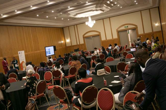 Delegates attend a working session focused on reducing disaster risks