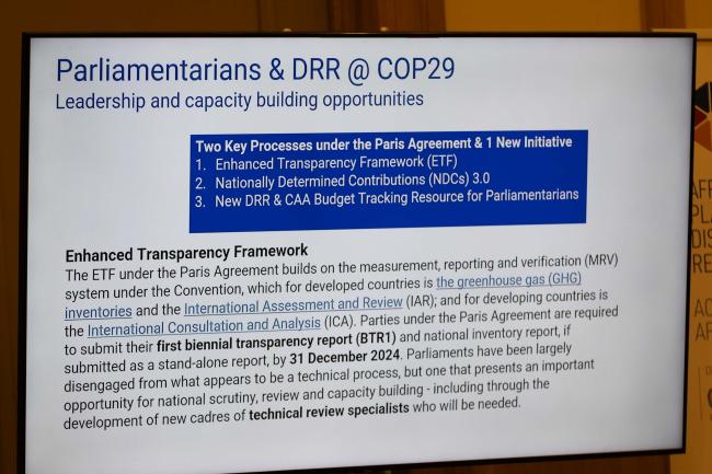 A slide highlights the role parliamentarians can play in the upcoming climate negotiations