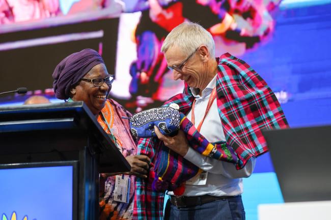 Lucy Mulenkei, Indigenous Information Network, with David Cooper, CBD Deputy Executive Secretary