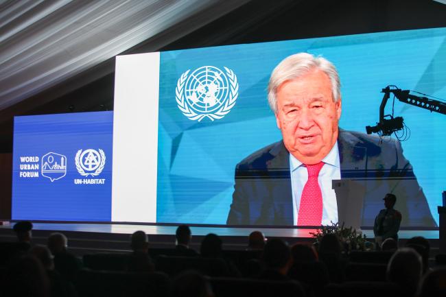 UN Secretary-General António Guterres addressed the Opening Ceremony of WUF 12 via a video message 