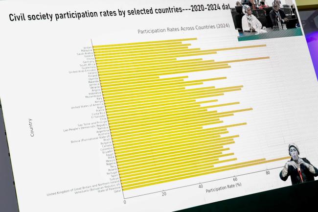 A slide showing civil society participation rates by country