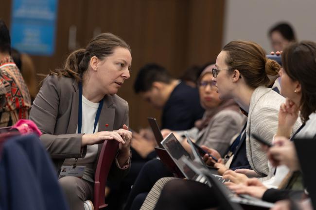 Delegates consult informally during the contact groups