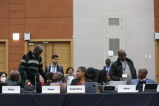 Delegates from the African group consult