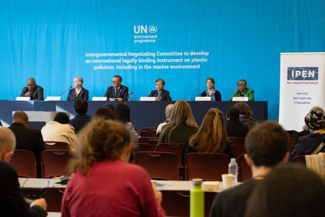 International Pollutants Elimination Network (IPEN) holds a press conference on 'plastics, chemicals, the right to health, and the state of negotiations at INC-5'