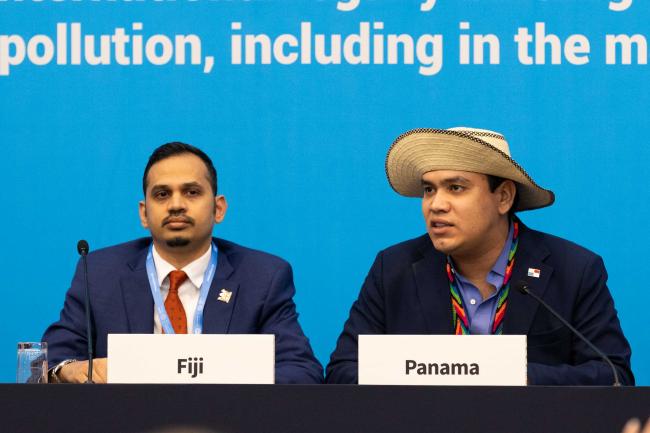Sivendra Michael, Permanent Secretary, Ministry of Environment and Climate Change, Fiji, and Juan Carlos Monterrey Gómez, Special Representative for Climate Change, Panama