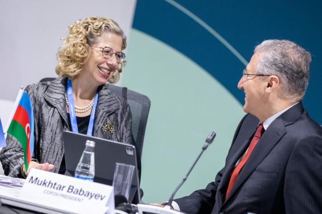 Inger Andersen, Executive Director, UNEP, and  Mukhtar Babayev, COP29 President