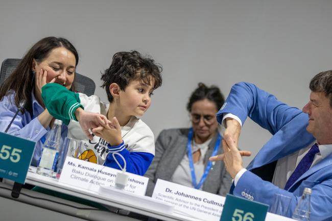 Kamala Huseynli-Abishova, Water for Climate Action focal point, COP 29 Presidency, Alpar Abishov, and Johannes Cullman, Scientific Advisor to the President of the 77th session of the UN General Assembly