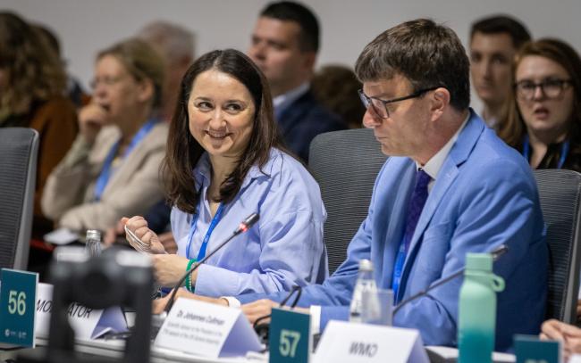 Kamala Huseynli-Abishova, Water for Climate Action focal point, COP 29 Presidency, and Johannes Cullman, Scientific Advisor to the President of the 77th session of the UN General Assembly 