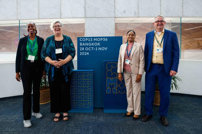 Shontelle Wellington, Barbados, Annie Gabriel, Australia, and Open-ended Working Group (OEWG) Co-Chairs Ralph Brieskorn, the Netherlands, and Miruza Mohamed, Maldives_NataliaMroz_AM_3766_montreal-protocal-ozone-mop36_1Nov2024_photo.jpg