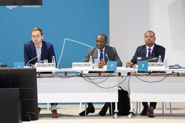 From L-R: Matters relating to the least developed countries Co-Facilitators Rik den Hoedt, Netherlands, and Ephraim Mwepya Shitima, Zambia; and Motsomi Maletjane, UNFCCC