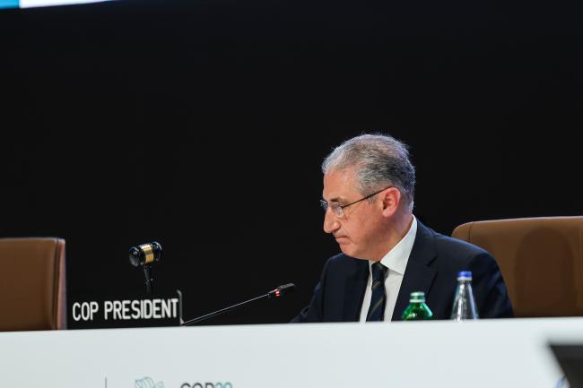 COP 29 President Mukhtar Babayev, gaveling the closing of the meeting