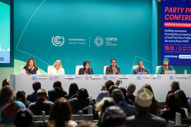 View of the dais during the press conference