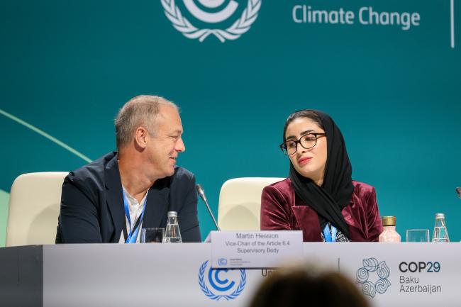 Martin Hession, Vice-Chair of the Article 6.4 Supervisory Body, and Maria AlJishi, Chair of the Article 6.4 Supervisory Body