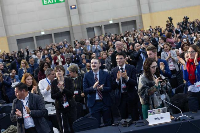After Rwanda’s statement calls on all those supporting an ambitious treaty to stand, the plenary erupts in support
