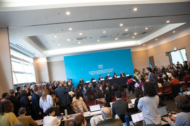 Before the new draft text is released, a press conference is held by states representing a high ambition treaty