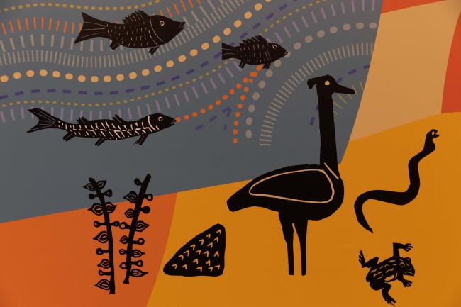 The linocut artworks incorporated into the IPBES 11 branding materials were created by Namibian San artists and provided by Omba Arts, a non-profit organisation supporting the sustainable livelihoods of artisans and artists living in rural Namibia