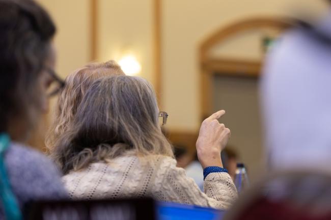 Delegates consider the text