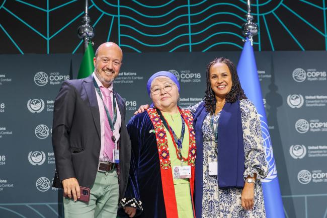 Marcos Montoiro, UNCCD, Valentina Kastarakova, IPACC, Representative of Altai Region, Russia, and Ellen Otaru Okoedion, Moderator 