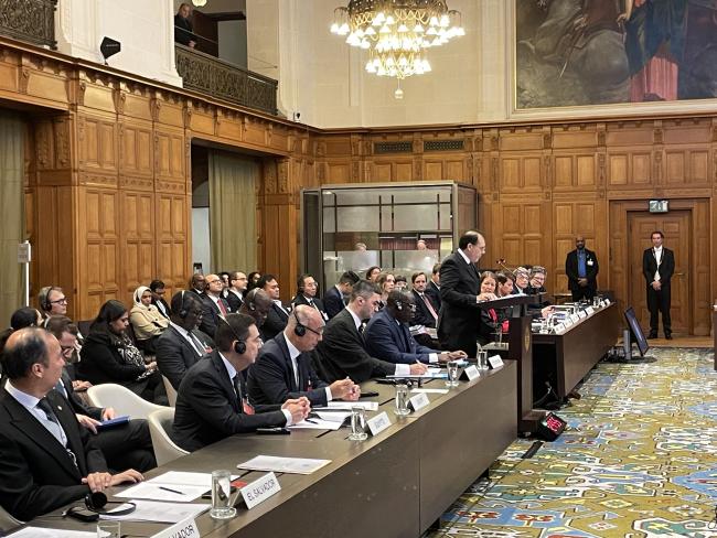 ICJ judges and participants listen to the remarks by Arnoldo Brenes Castro, Costa Rica.