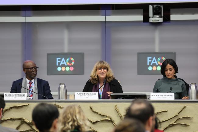 From L-R: Taukondjo Shikongo, CBD Secretariat; CBD Executive Secretary Astrid Schomaker; and COP 16 President Susana Muhamad, Colombia