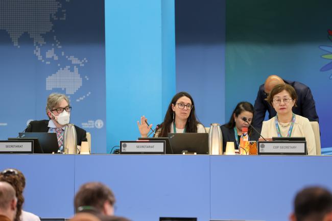 From L-R: Kieran Noonan-Mooney, CBD Secretariat; Jillian Campbell, CBD Secretariat; and COP 16 Secretary Jihyun Lee