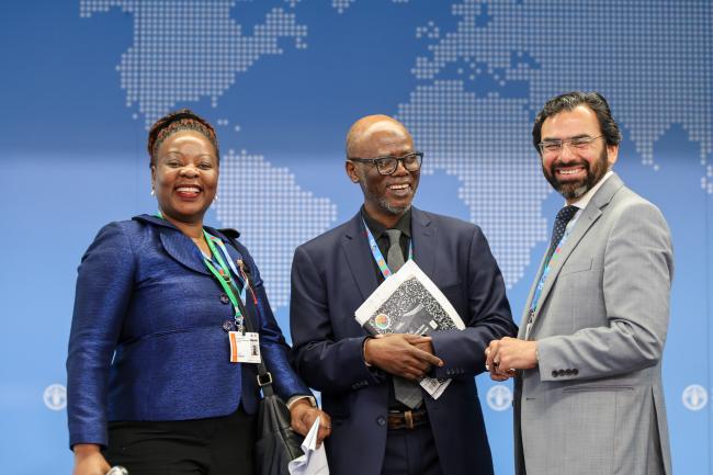 From L-R: Inonge Kwenda Mweene, CBD Secretariat; Taukondjo Shikongo, CBD Secretariat; Asad Naqvi, UN Environment Programme (UNEP)