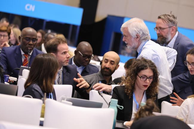 IPCC Chair Jim Skea consults with delegates