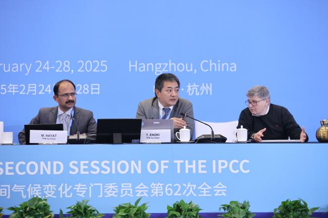 Mazhar Hayat and Takeshi Enoki, TFI Co-Chairs, and María José Sanz Sánchez, Task Force Bureau 