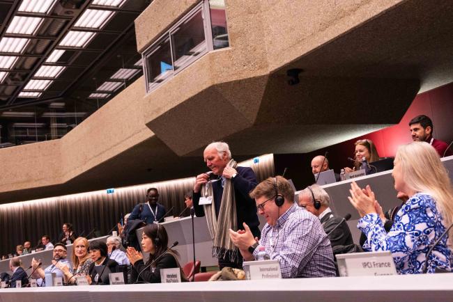 Participants celebrate the 90th birthday of Jacques Berney, CITES first ever Secretary-General - CITES_SC78_7feb2025-photo