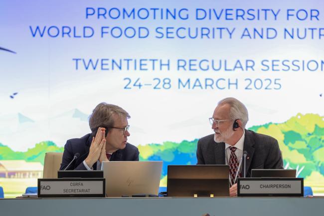 Dan Leskien, CGRFA Secretariat, and CGRFA 20 Chair Benoit Girard, Canada