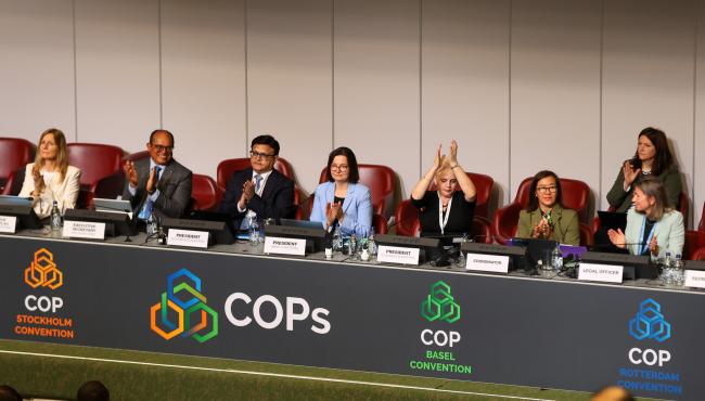 Participants celebrating new signatories to the Stockholm Convention