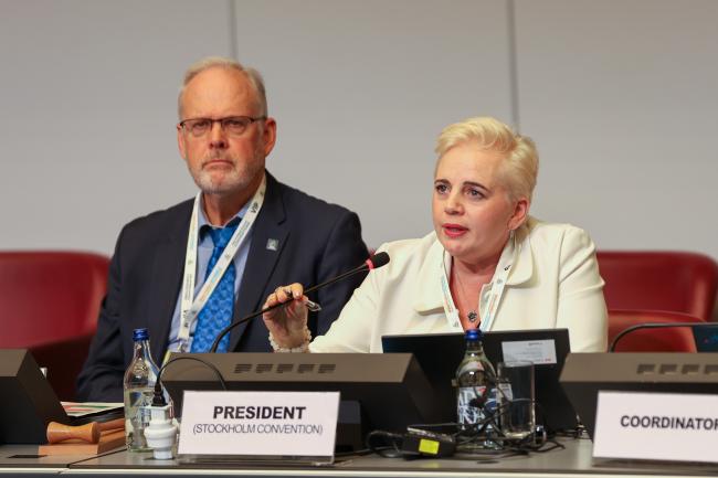   David Ogden, BRS Secretariat, and Stockholm Convention COP12 President Maya Berci