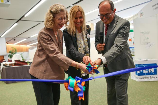 From L-R: UNEP Executive Director Inger Andersen; Christine Fuell, Executive Secretary ad interim, Rotterdam Convention; and Rolph Payet, Executive Secretary, BRS Conventions
