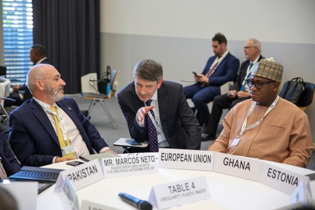 From L-R: Marcos Athias Neto, UN Assistant Secretary-General; Aurel Ciobanu-Dordea, Director of Circular Economy, European Commission; and Ibrahim Murtala Muhammed, Minister for Environment, Science, Technology, and Innovation, Ghana