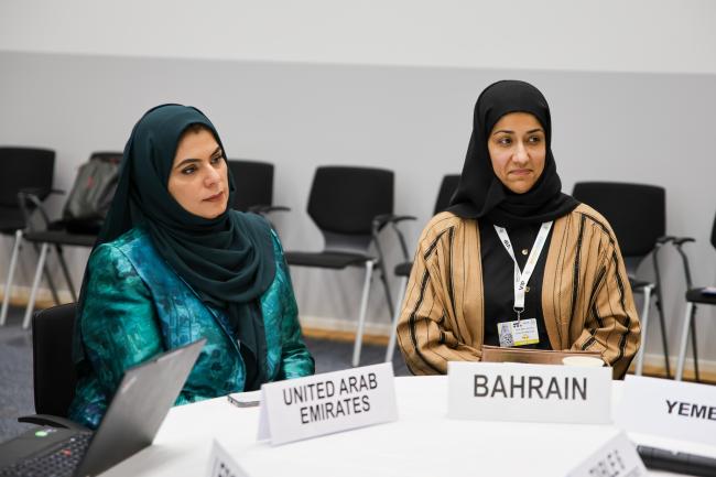 Amna bint Abdullah Al Dahak, Minister of Climate Change and Environment, United Arab Emirates, and Luma Abbas Al-Mahroos, Director of the Environmental Monitoring and Protection Directorate, Bahrain
