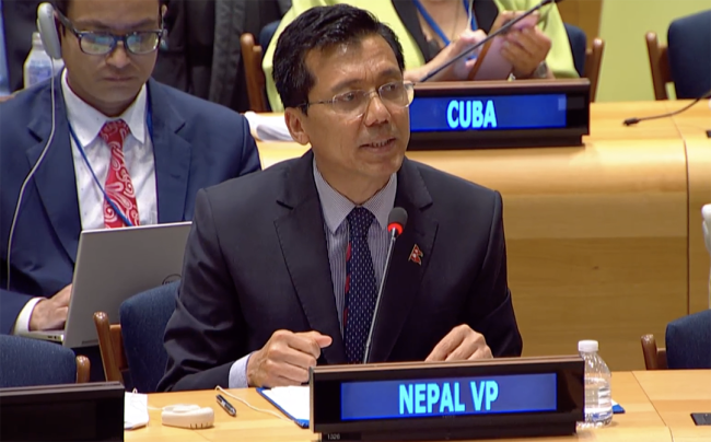 Lok Bahadur Thapa, Permanent Representative of Nepal and Vice-President of ECOSOC - FFD4 - 29Apr2025