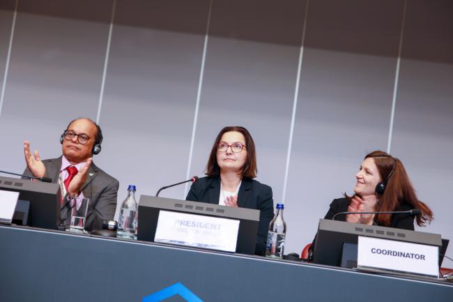 From L-R: Rolph Payet, Executive Secretary, BRS Conventions; Basel Convention COP17 President Anita Sowińska; and Marylene Beau, BRS Conventions Secretariat
