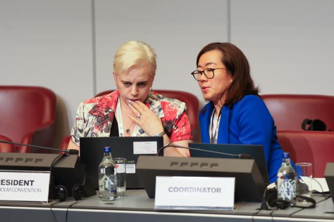 Stockholm Convention COP12 President Maya Berci, with Sharon Rivera, BRS Conventions Secretariat