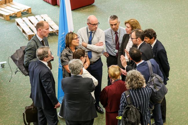 Delegates from europe coordinating before the afternoon plenary