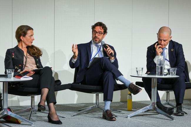 From L-R: Anne Olhoff, Director ad interim, UNEP-CCC; Pablo Vieira, Global Director, NDC Partnership Support Unit; and Kaveh Guilanpour, Vice President for International Strategies, Center for Climate and Energy Solutions (C2ES)