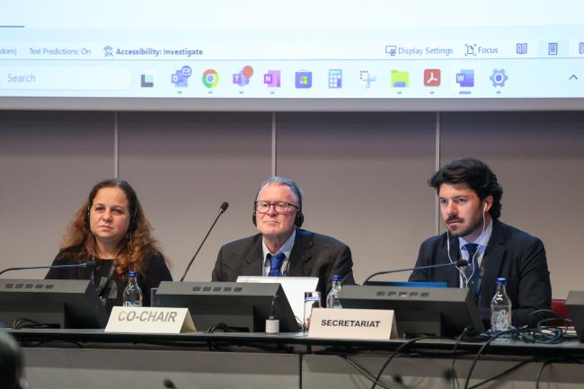From L-R: Carla Valle-Klann, BRS Conventions Secretariat; Contact Group on Basel Convention technical guidelines Co-Chair Martien Janssen, the Netherlands; and Andrea Cararo, BRS Conventions Secretariat