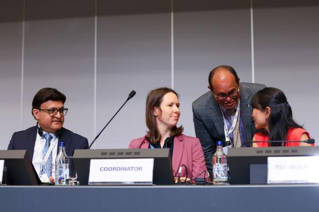 From L-R: Rotterdam Convention COP12 President Hammad Shamimi; Andrea Lechner, BRS Conventions Secretariat; Rolph Payet, Executive Secretary, BRS Conventions; and Kei Ohno Woodall, BRS Conventions Secretariat