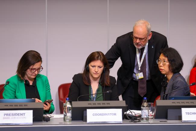 From L-R: Basel Convention COP17 President Anita Sowińska; Marylene Beau, BRS Conventions Secretariat; David Ogden, Deputy Executive Secretary, BRS Conventions; and Melisa Lim, BRS Conventions Secretariat