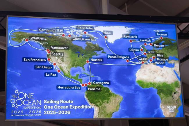 A slide highlights the route taken by the One Ocean Expedition