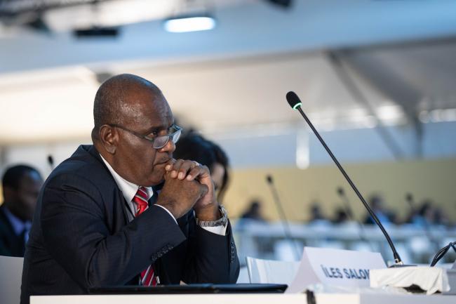 Jeremiah Manele, Prime Minister of Solomon Islands, listens to the discussions