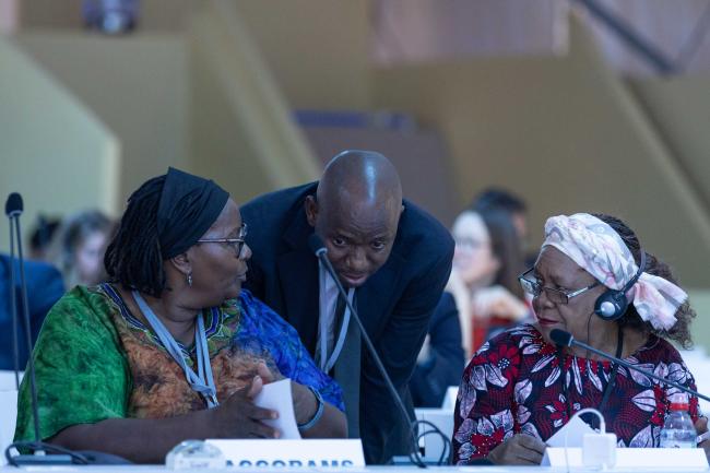 Dignitaries from Zimbabwe consult during the session