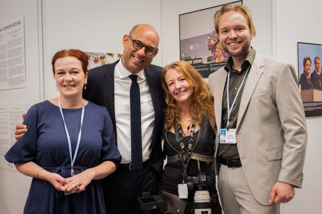 The photography exhibition 'Finding Common Ground' is officially opened with Katja Dörner, Mayor of Bonn, Simon Stiell, UNFCCC Executive Secretary, Kiara Worth, UNFCCC and ENB Photographer, and Stephan Ernest, City of Bonn