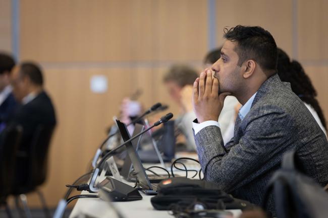 Delegates listen to the interventions